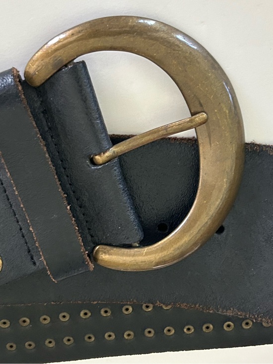 Carlisle Black Belt w/Antique Brass Discs Wide Statement Piece RARE Vintage EUC main image 12